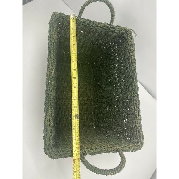 Vintage Jute Wicker Rattan Magazine Rack Handled Holder MCM Book Storage Basket - Picture 4 of 12